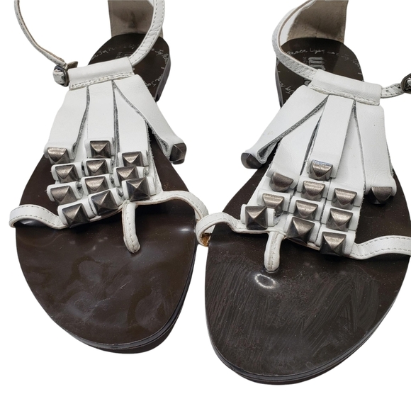 Unity by Carlos Santana | Mohawk White Leather Fringe Studded Sandals Women's 6 - Picture 2 of 9